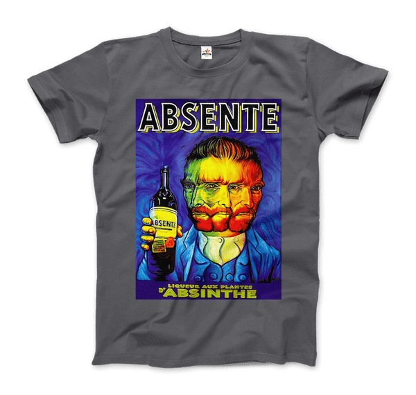 Absente, Vintage Absinthe Liquor Advertisement with Van Gogh T-Shirt - Men / Charcoal / Small by Art-O-Rama