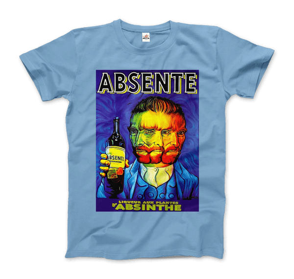 Absente, Vintage Absinthe Liquor Advertisement with Van Gogh T-Shirt - Men / Light Blue / Small by Art-O-Rama
