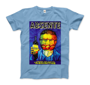 Absente, Vintage Absinthe Liquor Advertisement with Van Gogh T-Shirt - Men / Light Blue / Small by Art-O-Rama