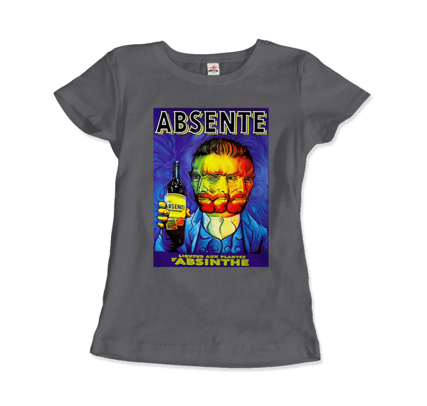 Absente, Vintage Absinthe Liquor Advertisement with Van Gogh T-Shirt - Women / Charcoal / Small by Art-O-Rama