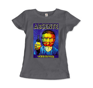 Absente, Vintage Absinthe Liquor Advertisement with Van Gogh T-Shirt - Women / Charcoal / Small by Art-O-Rama