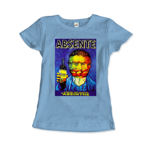 Absente, Vintage Absinthe Liquor Advertisement with Van Gogh T-Shirt - Women / Light Blue / Small by Art-O-Rama