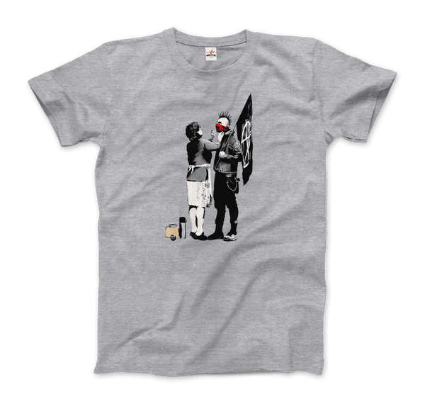 Banksy Anarchist Punk And His Mother Artwork T-Shirt - Men / Heather Grey / Small by Art-O-Rama