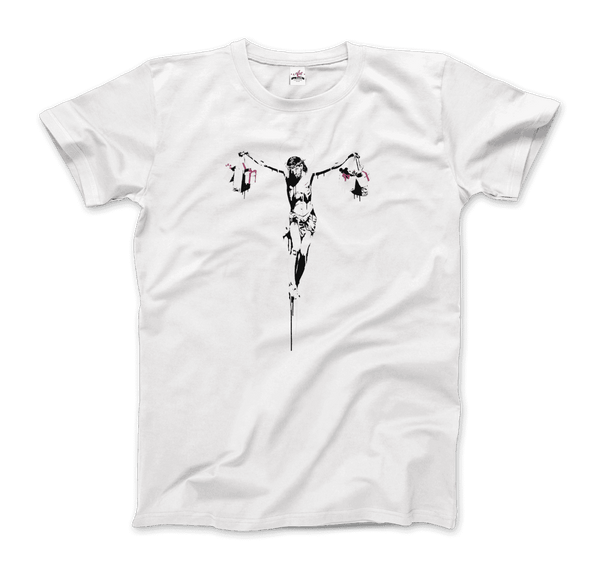 Banksy Christ with Shopping Bags Street Art T-Shirt - Men / White / Small - T-Shirt