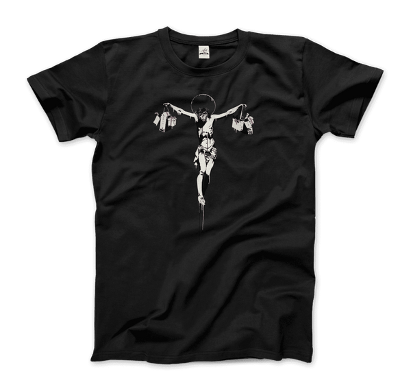 Banksy Christ with Shopping Bags Street Art T-Shirt - Men / Black / Small - T-Shirt