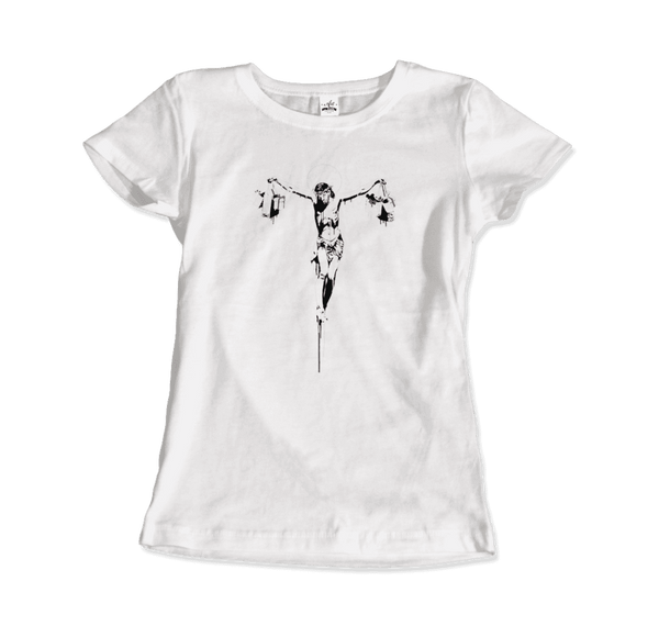 Banksy Christ with Shopping Bags Street Art T-Shirt - Women / White / Small - T-Shirt