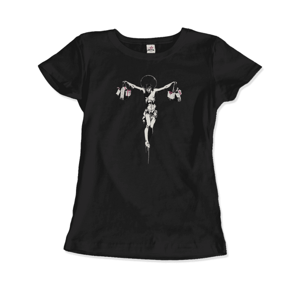 Banksy Christ with Shopping Bags Street Art T-Shirt - Women / Black / Small - T-Shirt