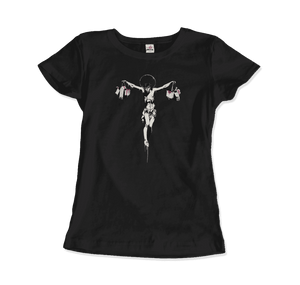 Banksy Christ with Shopping Bags Street Art T-Shirt - Women / Black / Small - T-Shirt
