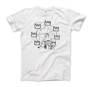 Banksy Ferris Wheel Homage to Basquiat Artwork T-Shirt - Men / White / Small by Art-O-Rama