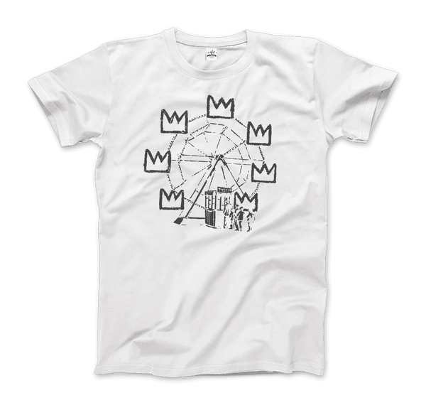 Banksy Ferris Wheel Homage to Basquiat Artwork T-Shirt - Men / White / Small by Art-O-Rama