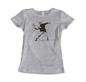 Banksy Flower Thrower Artwork T-Shirt - Women / Heather Grey / Small - T-Shirt