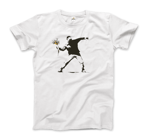Banksy Flower Thrower Artwork T-Shirt - Men / White / Small - T-Shirt