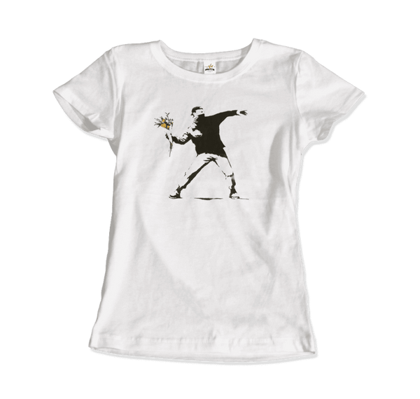Banksy Flower Thrower Artwork T-Shirt - Women / White / Small - T-Shirt