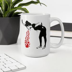 Banksy Lovesick Girl Throwing Up Hearts Artwork Mug - [variant_title] by Art-O-Rama