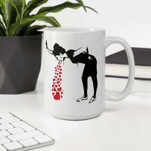 Banksy Lovesick Girl Throwing Up Hearts Artwork Mug - [variant_title] by Art-O-Rama