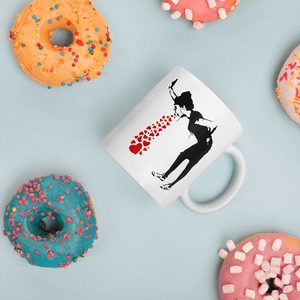 Banksy Lovesick Girl Throwing Up Hearts Artwork Mug - [variant_title] by Art-O-Rama