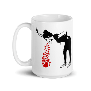 Banksy Lovesick Girl Throwing Up Hearts Artwork Mug - 15oz (444mL) by Art-O-Rama