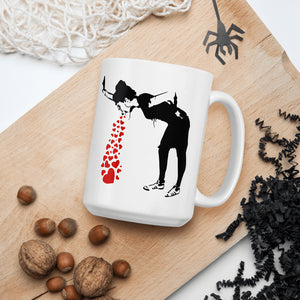 Banksy Lovesick Girl Throwing Up Hearts Artwork Mug - [variant_title] by Art-O-Rama