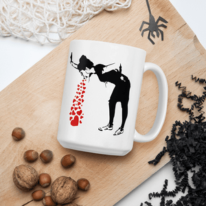 Banksy Lovesick Girl Throwing Up Hearts Artwork Mug - [variant_title] by Art-O-Rama