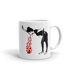 Banksy Lovesick Girl Throwing Up Hearts Artwork Mug - [variant_title] by Art-O-Rama