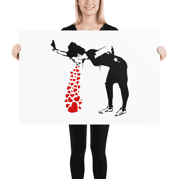 Banksy Lovesick Girl Throwing Up Hearts Artwork Poster - Poster