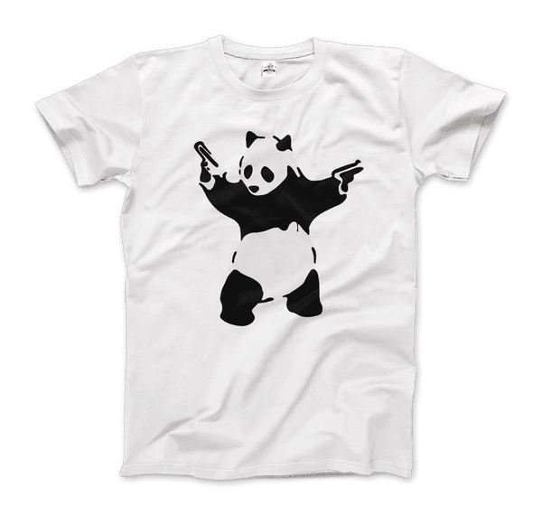 Banksy Pandamonium Armed Panda Artwork T-Shirt - Men / White / Small by Art-O-Rama