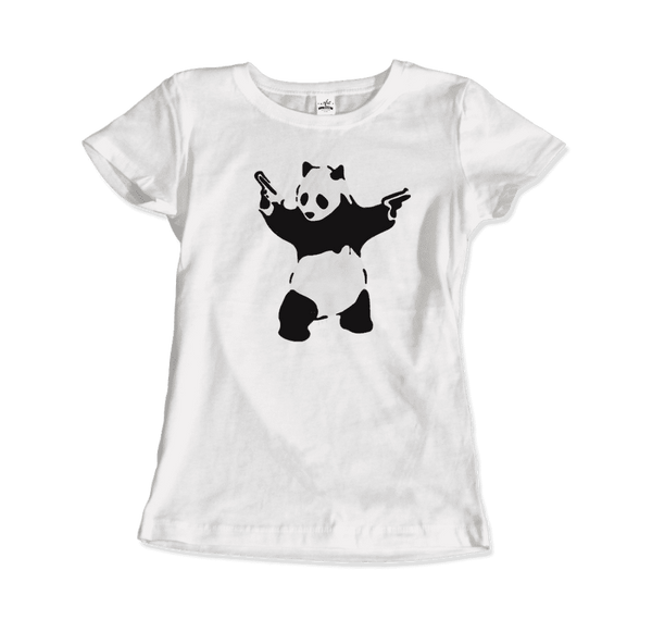 Banksy Pandamonium Armed Panda Artwork T-Shirt - Women / White / Small by Art-O-Rama