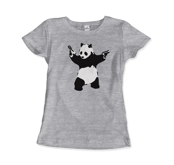 Banksy Pandamonium Armed Panda Artwork T-Shirt - Women / Heather Grey / Small by Art-O-Rama