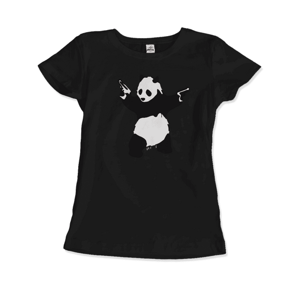 Banksy Pandamonium Armed Panda Artwork T-Shirt - Women / Black / Small by Art-O-Rama