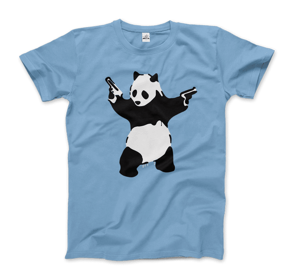 Banksy Pandamonium Armed Panda Artwork T-Shirt - Men / Light Blue / Small by Art-O-Rama