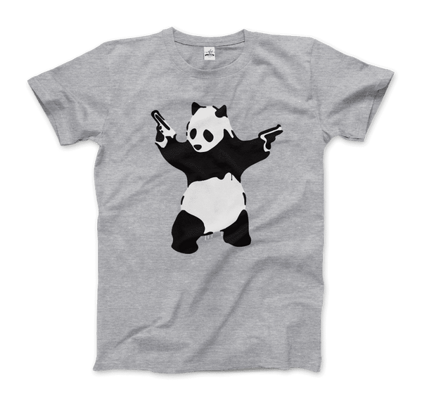 Banksy Pandamonium Armed Panda Artwork T-Shirt - Men / Heather Grey / Small by Art-O-Rama