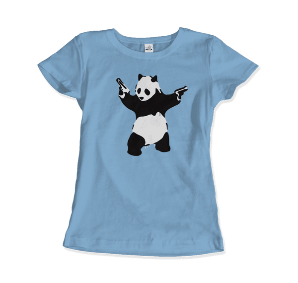 Banksy Pandamonium Armed Panda Artwork T-Shirt - Women / Light Blue / Small by Art-O-Rama