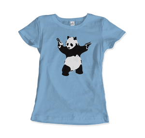 Banksy Pandamonium Armed Panda Artwork T-Shirt - Women / Light Blue / Small by Art-O-Rama