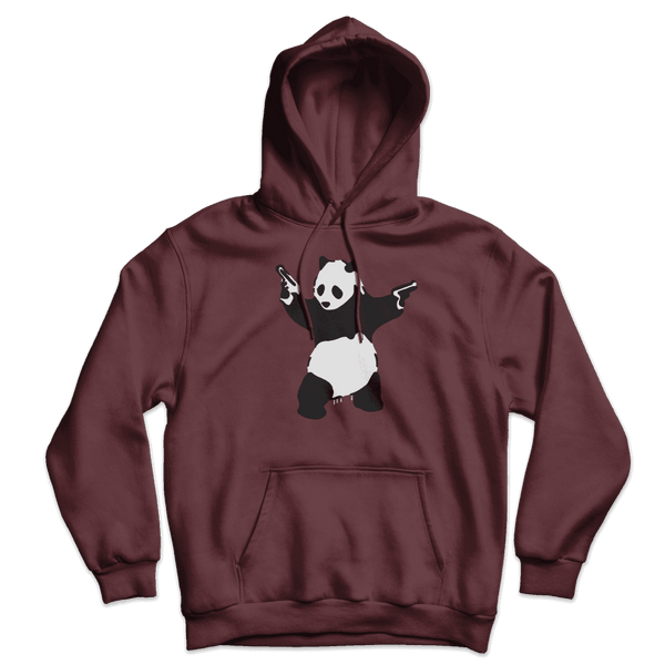Banksy Pandamonium Armed Panda Unisex Hoodie - Maroon / S - Hoodie