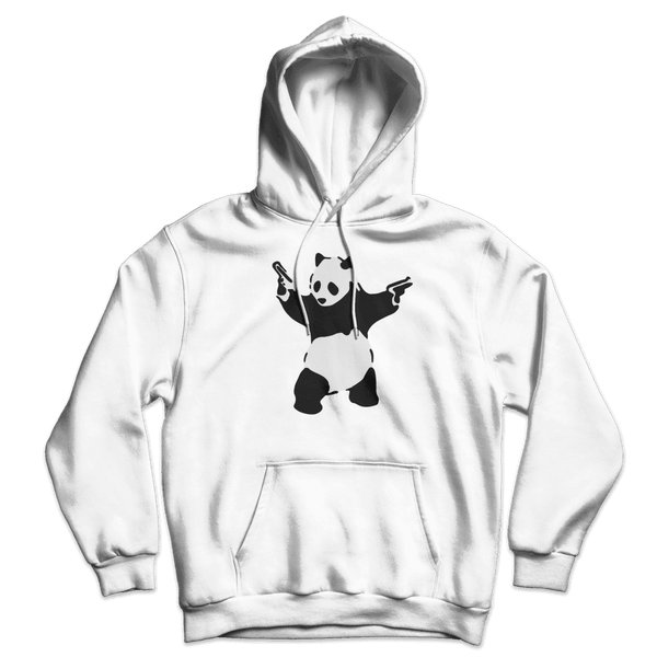 Banksy Pandamonium Armed Panda Unisex Hoodie - White / S - Hoodie