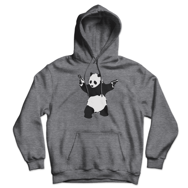 Banksy Pandamonium Armed Panda Unisex Hoodie - Dark Heather / S - Hoodie