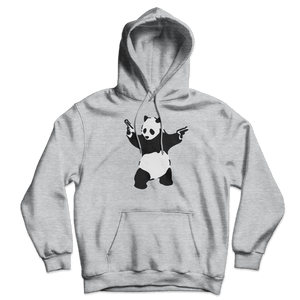 Banksy Pandamonium Armed Panda Unisex Hoodie - Heather Grey / S - Hoodie