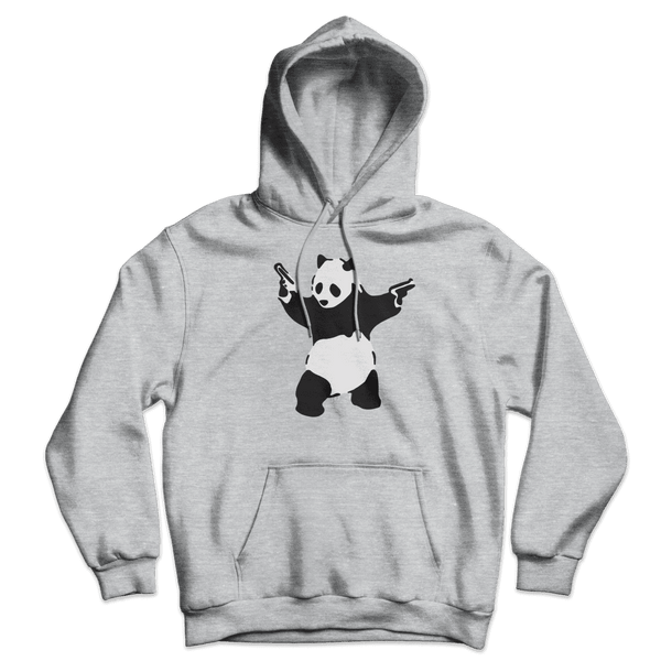 Banksy Pandamonium Armed Panda Unisex Hoodie - Heather Grey / S - Hoodie
