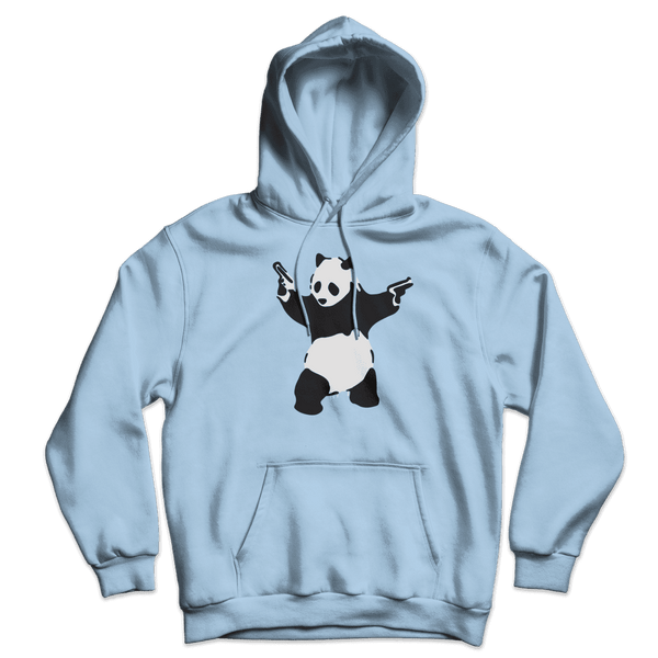 Banksy Pandamonium Armed Panda Unisex Hoodie - Light Blue / S - Hoodie