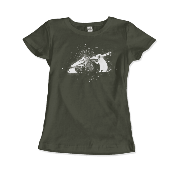 Banksy Rocket Dog (His Master’s Voice) Street Art T-Shirt - Women / Military Green / Small - T-Shirt