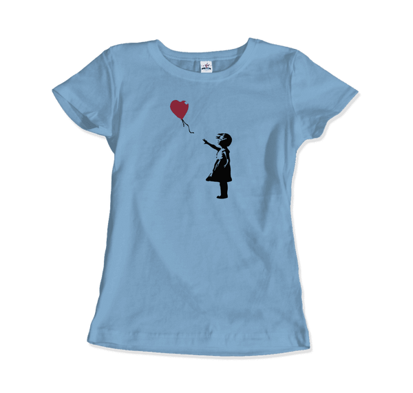 Banksy The Girl with a Red Balloon Artwork T-Shirt - Women / Light Blue / Small - T-Shirt