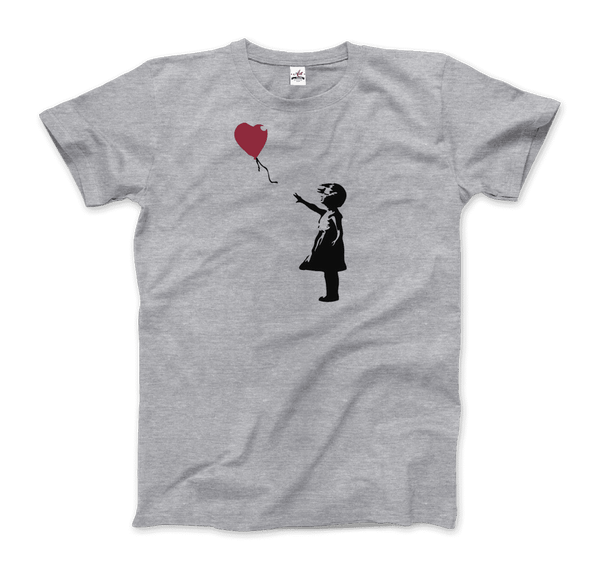 Banksy The Girl with a Red Balloon Artwork T-Shirt - Men / Heather Grey / Small - T-Shirt