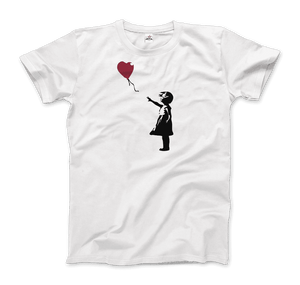Banksy The Girl with a Red Balloon Artwork T-Shirt - Men / White / Small by Art-O-Rama