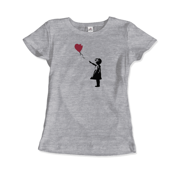 Banksy The Girl with a Red Balloon Artwork T-Shirt - Women / Heather Grey / Small - T-Shirt