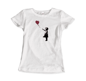 Banksy The Girl with a Red Balloon Artwork T-Shirt - Women / White / Small by Art-O-Rama