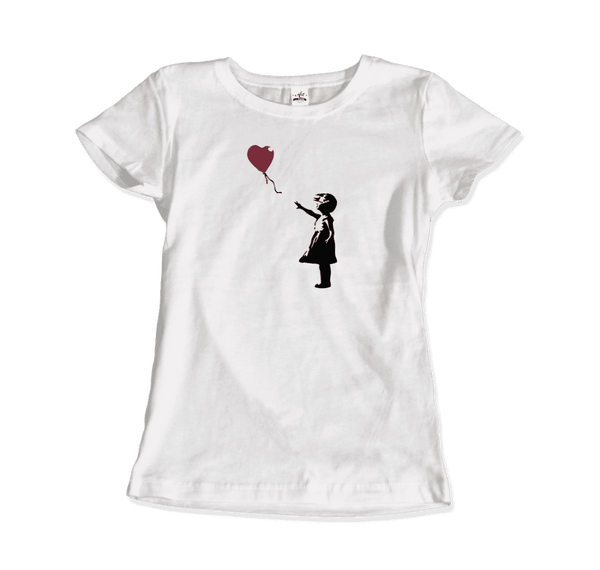 Banksy The Girl with a Red Balloon Artwork T-Shirt - Women / White / Small by Art-O-Rama