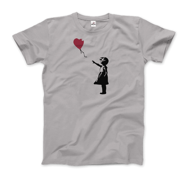 Banksy The Girl with a Red Balloon Artwork T-Shirt - Men / Silver / Small by Art-O-Rama