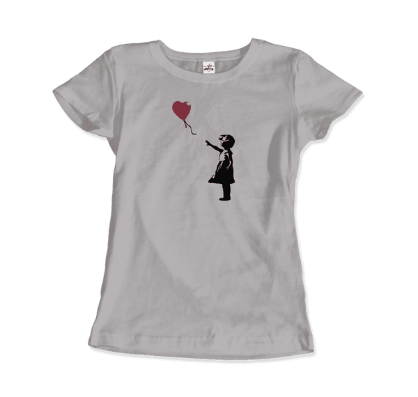 Banksy The Girl with a Red Balloon Artwork T-Shirt - Women / Silver / Small by Art-O-Rama