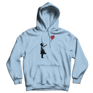 Banksy The Girl with a Red Balloon Artwork Unisex Hoodie - Light Blue / S - Hoodie
