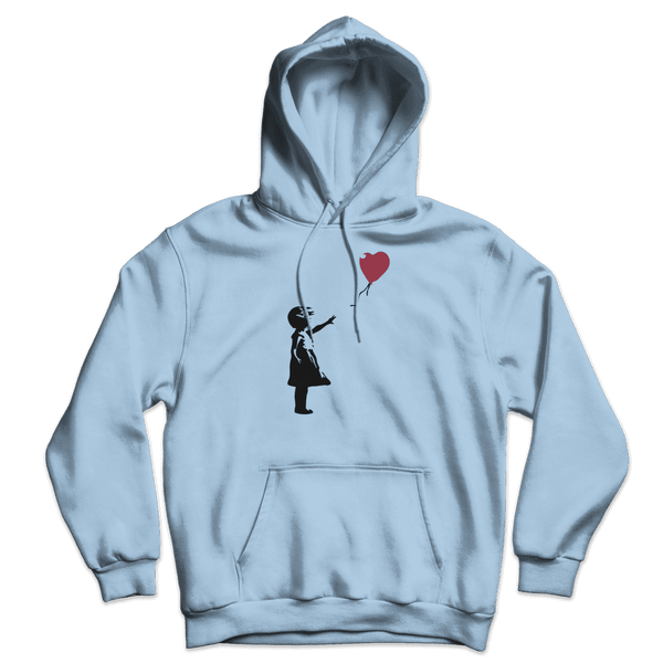 Banksy The Girl with a Red Balloon Artwork Unisex Hoodie - Light Blue / S - Hoodie